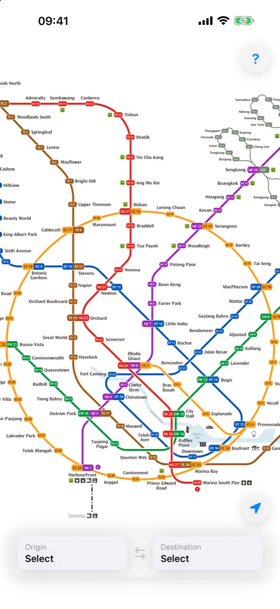 SinMRT showing the full Singapore MRT and LRT system map